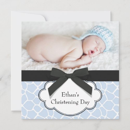 Blue Giraffe Baby Boy Photo Christening Announcements