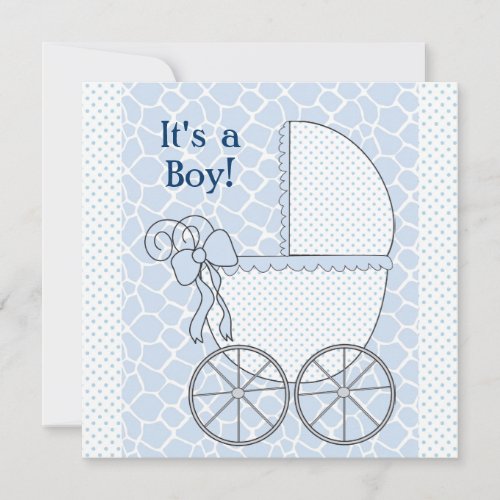 Blue Giraffe Baby Carriage Baby Boy Shower Invitation