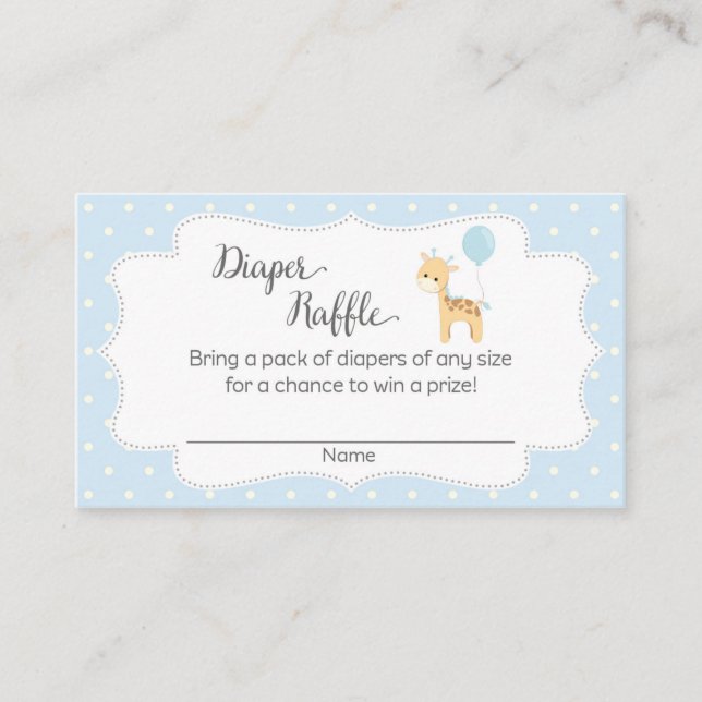 Blue Giraffe Baby Shower Diaper Raffle Tickets Enclosure Card (Front)