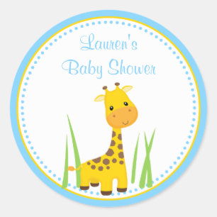Blue Giraffe Baby Shower Favor Tag Sticker