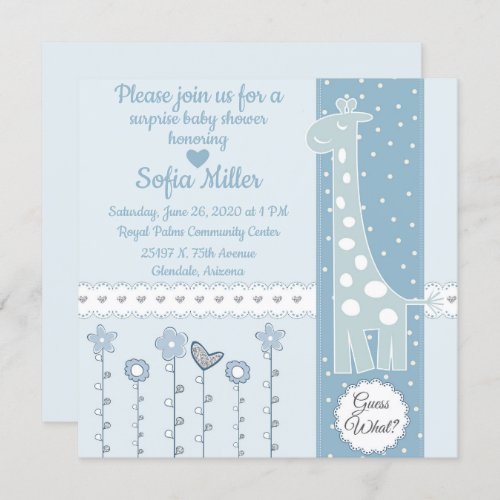 Blue Giraffe Baby Shower Invite