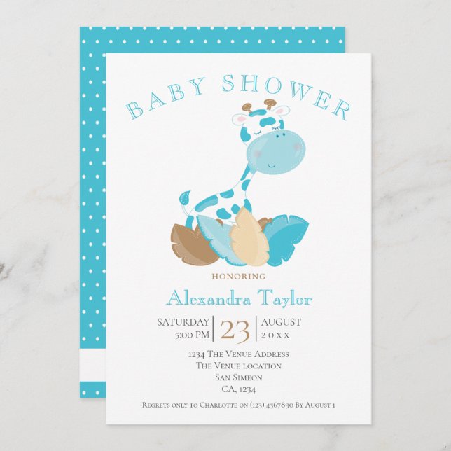 Blue Giraffe Baby Shower Personalized Invitation (Front/Back)