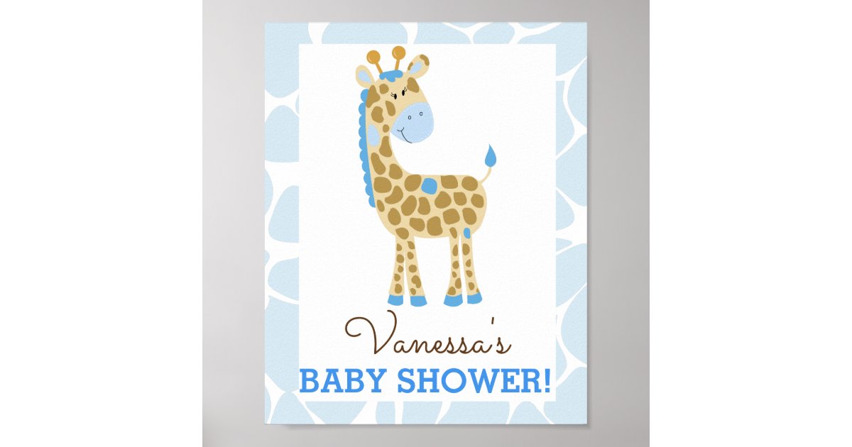 Blue Giraffe Baby Shower Sign | Zazzle