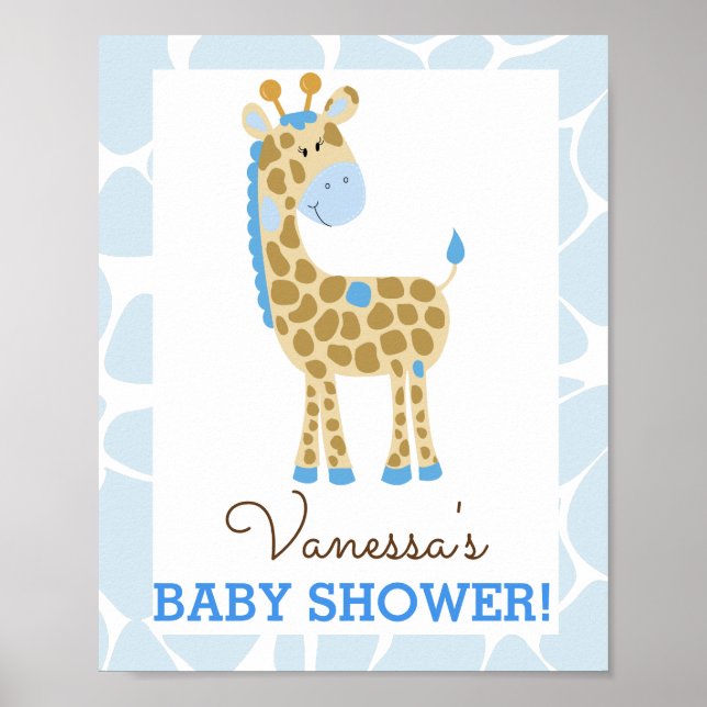 Blue Giraffe Baby Shower Sign (Front)