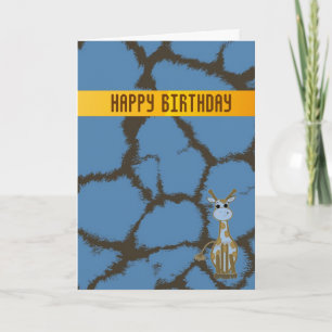 Blue Giraffe Birthday Card