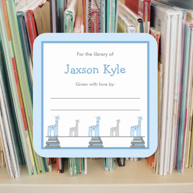 Blue Giraffe Boy Baby Shower Bookplates (Creator Uploaded)