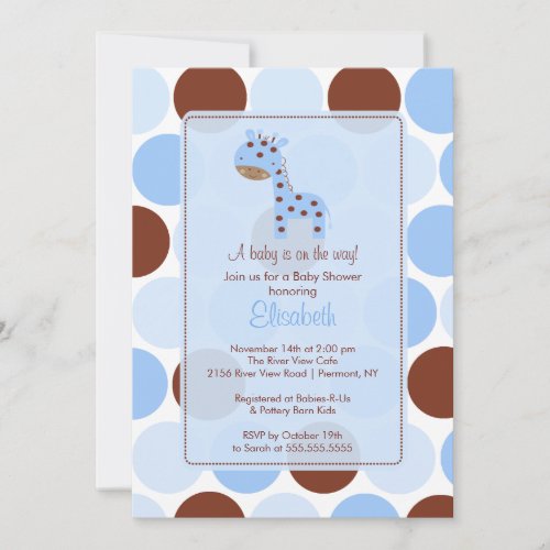 Blue Giraffe Boy Baby Shower Invitation