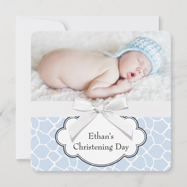 Blue Giraffe Christening Invitation (Front)