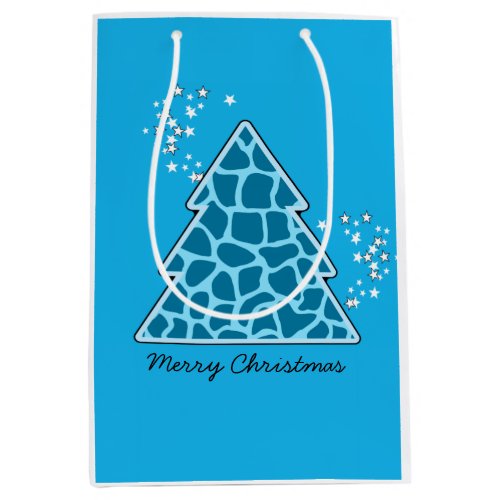 Blue giraffe Christmas Tree Medium Gift Bag