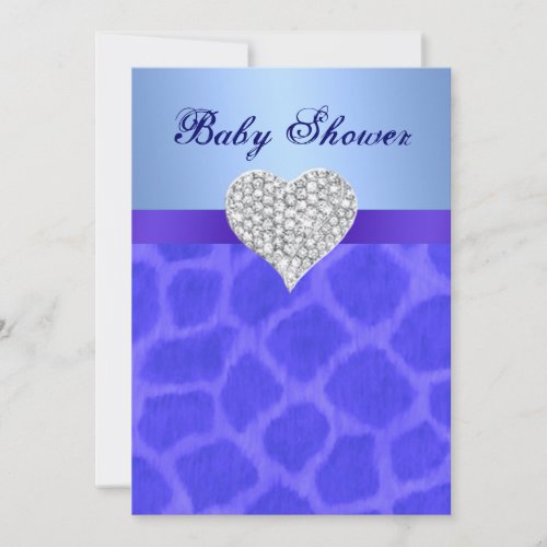 Blue Giraffe Diamond Heart Baby Shower Invitation