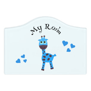 Blue giraffe door sign