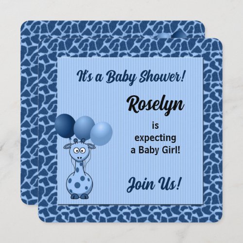 Blue Giraffe for Boys Baby Shower Invitation