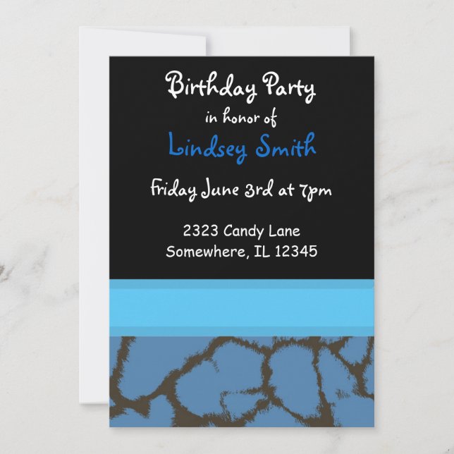 Blue Giraffe Fur Pattern Birthday Invitation (Front)