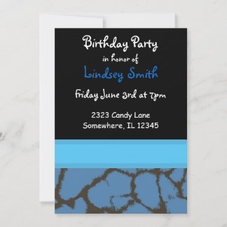 Blue Giraffe Fur Pattern Birthday Invitation