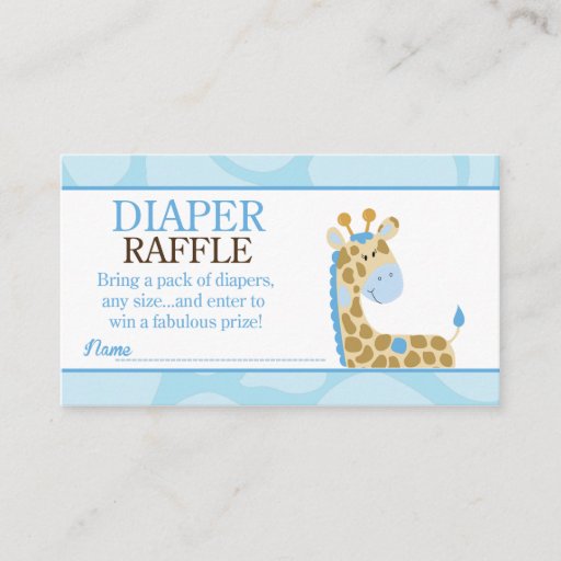 Customizable Blue Giraffe Jungle Baby Shower Diaper Raffle Business Cards