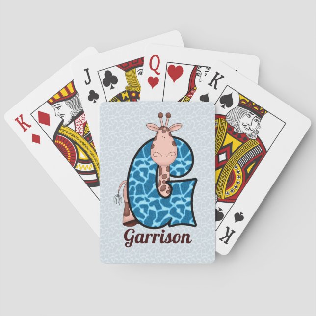 Blue Giraffe Monogram G Kids Poker Cards (Back)