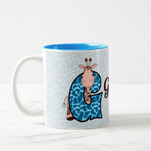 Blue Giraffe Monogram Letter G and Name Two-Tone Coffee Mug
