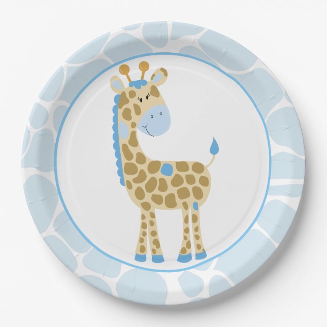 Blue Giraffe Paper Plates (Front)