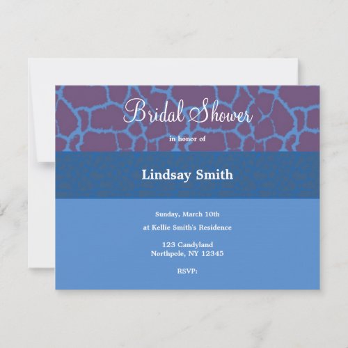 Blue Giraffe Pattern Bridal Shower Invitation