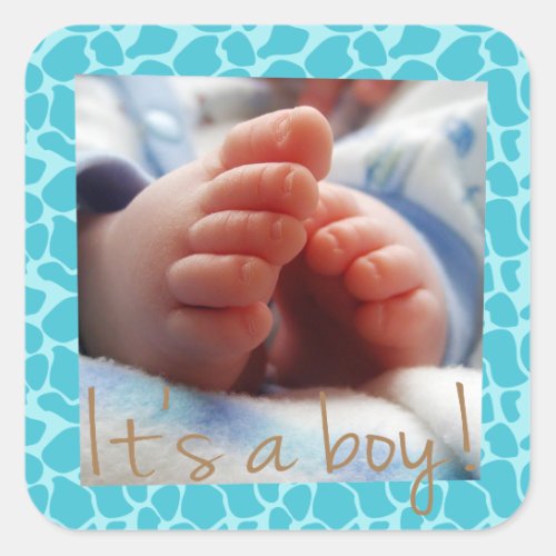 Blue giraffe pattern for baby boy annoucement square sticker