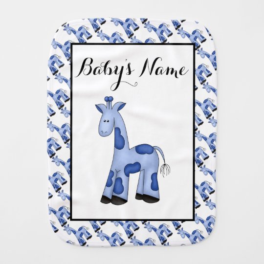 Blue Giraffe Personalized Baby Burp Cloth