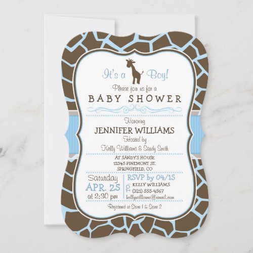 Blue Giraffe Print Boy Baby Shower Invitation