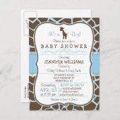 Blue Giraffe Print Boy Baby Shower Invitation (Front/Back)