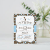 Blue Giraffe Print Boy Baby Shower Invitation (Standing Front)