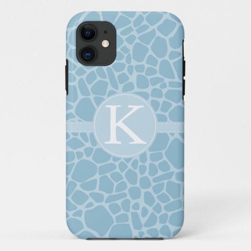 Blue Giraffe Print Monogram iPhone 11 Case