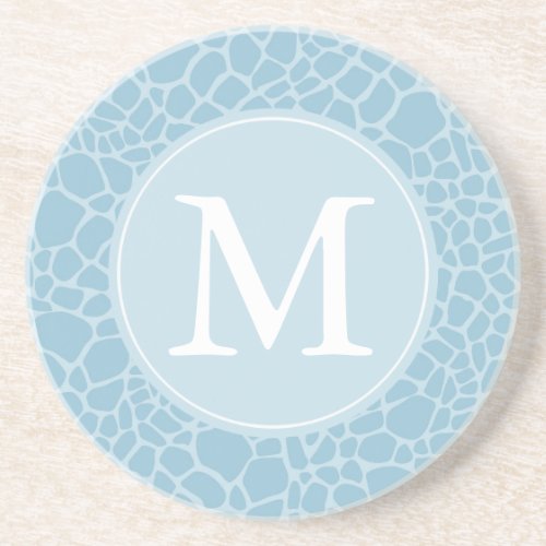 Blue Giraffe Print Monogram Coaster