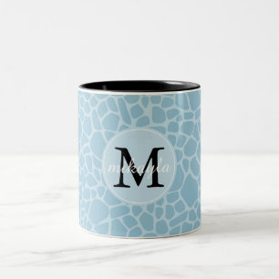Blue Giraffe Print Monogram Two-Tone Coffee Mug