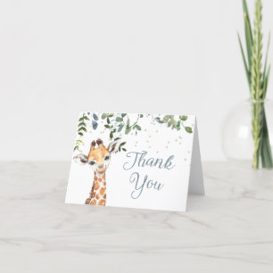 Blue Giraffe Safari Baby Shower Letterpress Thank You Card