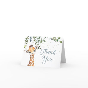 Blue Giraffe Safari Baby Shower Thank You Card