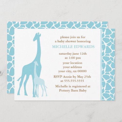 Blue Giraffes Boy Baby Shower Invitation