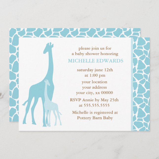 Blue Giraffes Boy Baby Shower Invitation (Front/Back)
