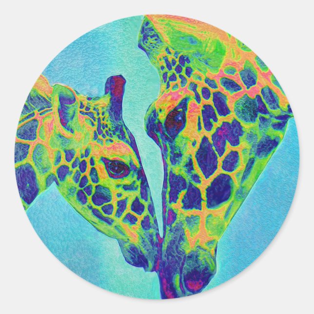 blue giraffes classic round sticker (Front)