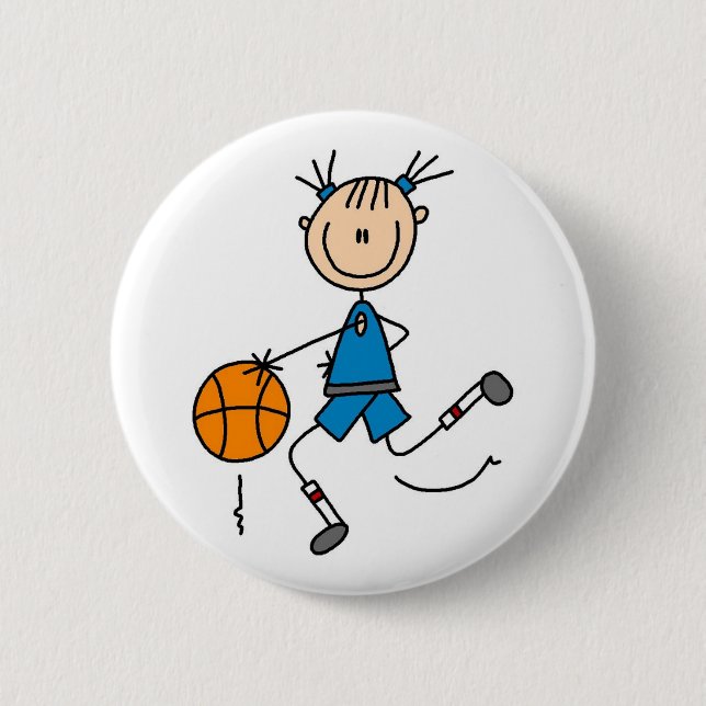 Blue Girl Basketball Player T shirts and Gifts Pinback Button (Front)
