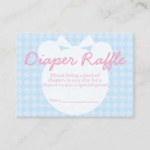 Blue Girl Bear Diaper Raffle Ticket Baby Shower Enclosure Card