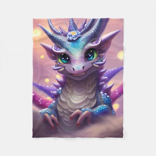 Blue Girl Dragon  Fleece Blanket (Front)