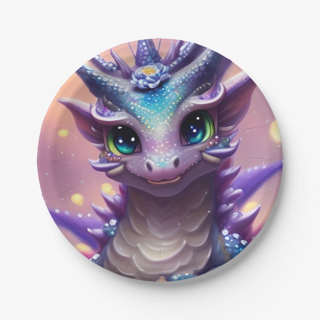 Blue Girl Dragon  Paper Plates (Front)