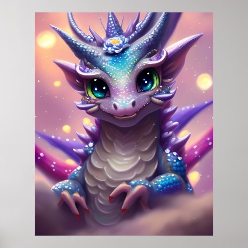 Blue Girl Dragon Poster