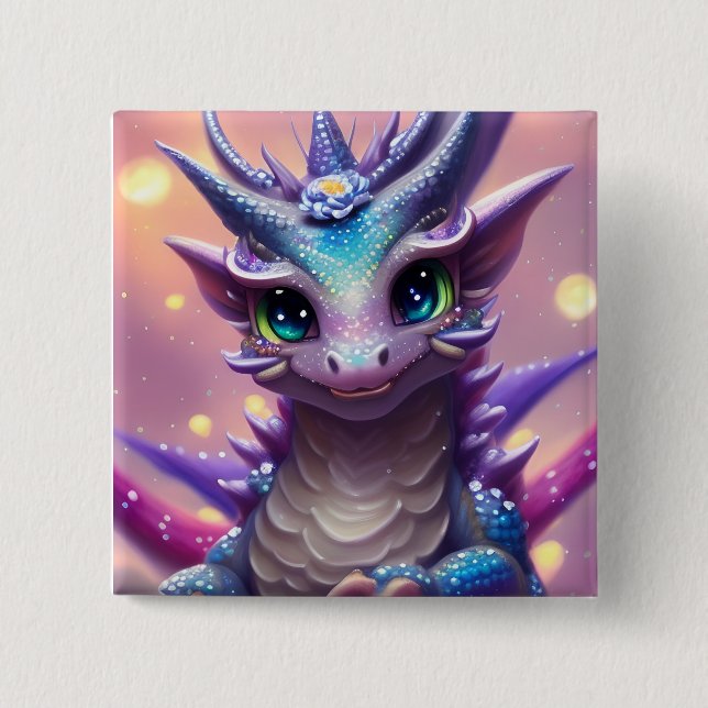 Blue Girl Dragon Poster Button (Front)