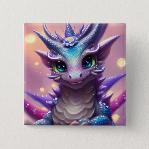 Blue Girl Dragon Poster Button