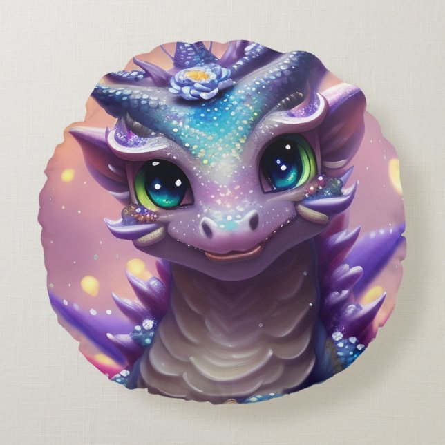 Blue Girl Dragon   Round Pillow (Front)