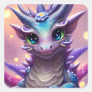Blue Girl Dragon Square Sticker