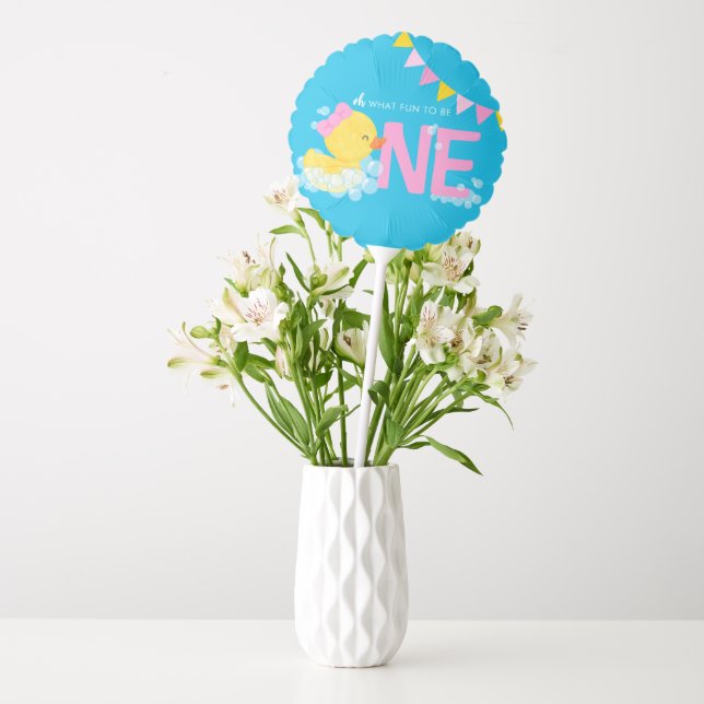 Blue Girl Duck ONE 1st Birthday Centerpiece Balloon (Vase)