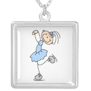 Blue Girl Figure Skater T-shirts and Gifts Silver Plated Necklace