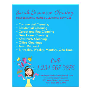 Blue Girl House Maid Janitorial Cleaning Service Flyer