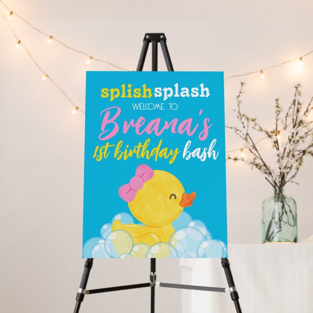 Blue Girl Rubber Duck Birthday Foam Welcome Sign (In Situ (Stand))