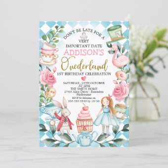 Blue Girls Alice In Onderland Birthday Invitation | Zazzle